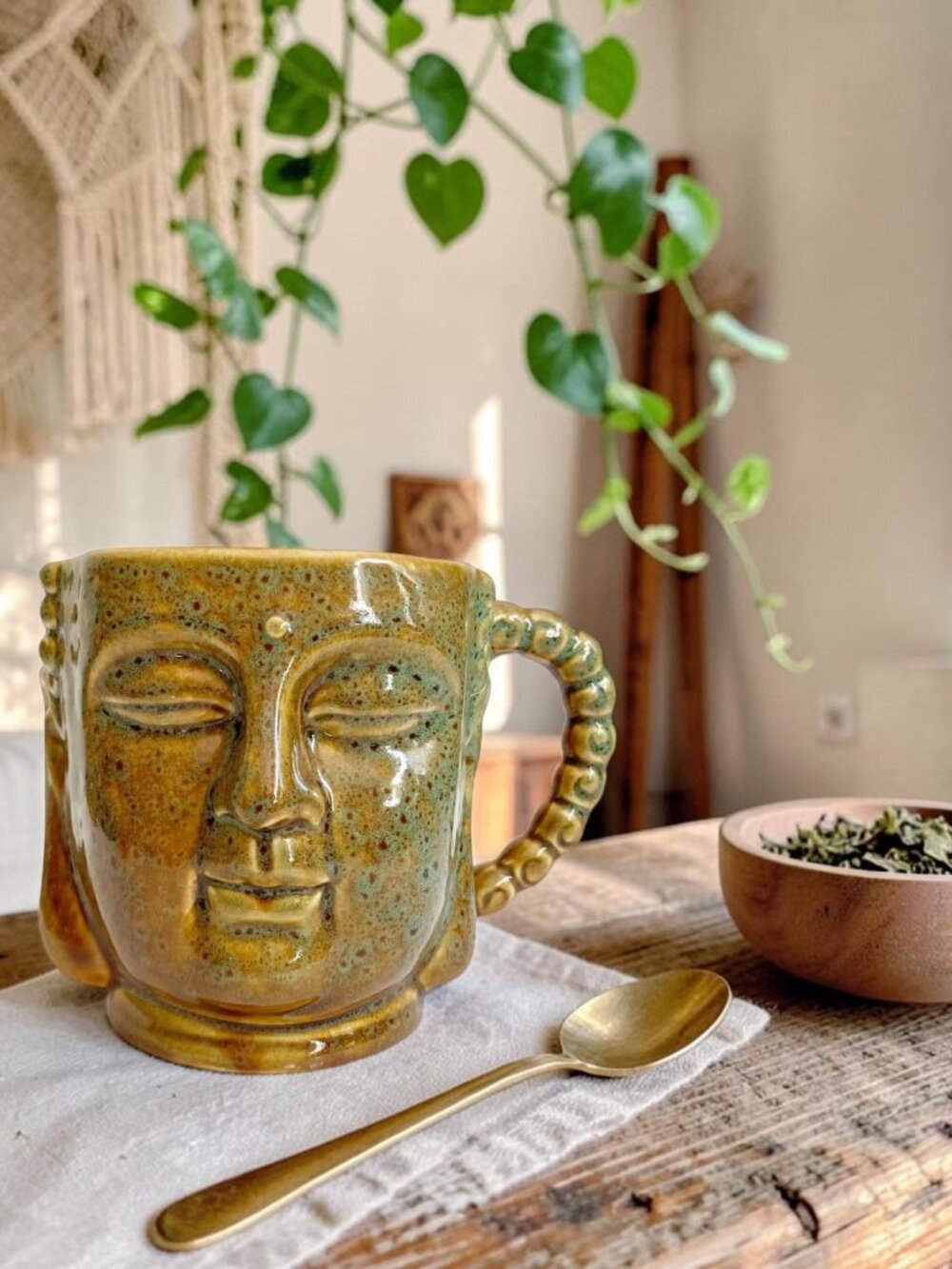 Serene Buddha Mug or Planter in Blue & Brown Glaze